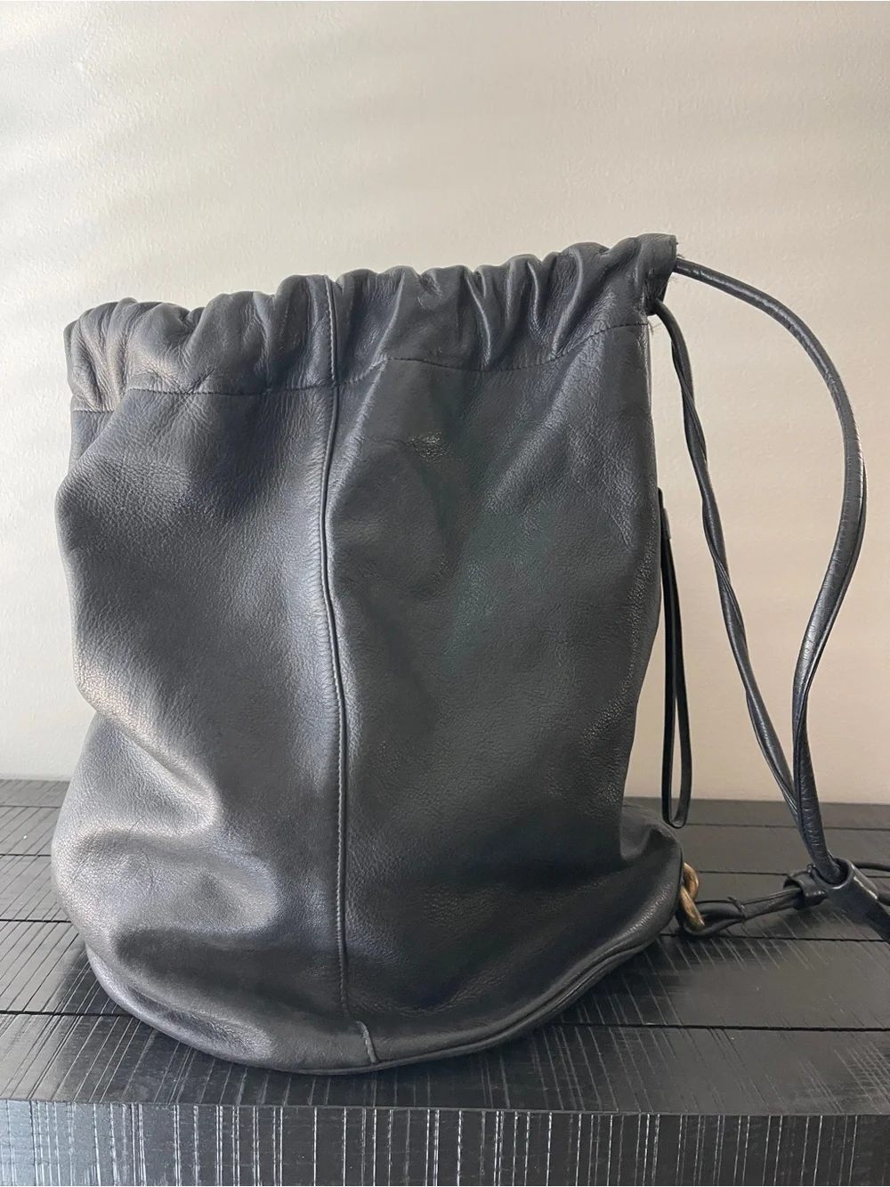 Vintage DKNY / Donna Karan New York leather drawstring backpack